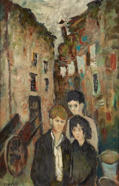null Pierre CAMPAIN (1893 -1967)
Trois enfants dans une rue.
Huile sur isorel signée...