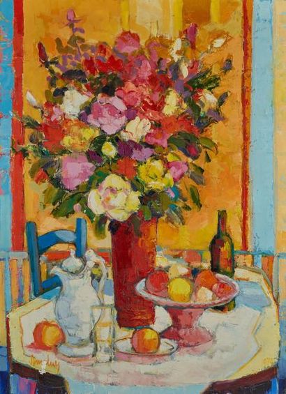 null Louis AMALVY (1918-2003) 
Fleurs et fruits, 1979
Huile sur toile signée en bas...