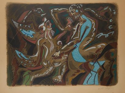 null André DAFFON 
Epreuve d'artiste figurant un centaure et une sirène.
Signée au...