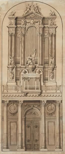null Dessin d'architecture figurant un orgue dans un intérieur d'église.