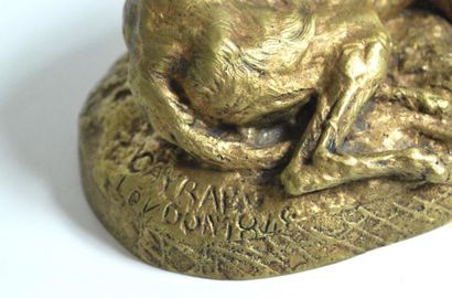null Paul GAYRARD (1807-1855), d'après.
Lévrier couché
Bronze à patine brune, signé,...