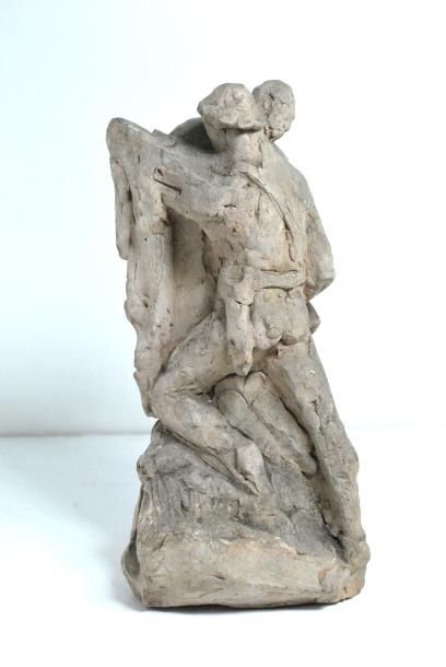 null Sculpture en terre cuite figurant un couple s'enlaçant. 
H. : 27,5 cm