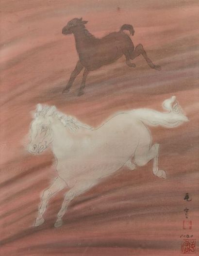 null Estampe chinoise figurant deux chevaux
Dim. : 44 x 35 cm