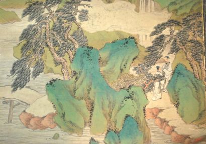 null CHINE
Rouleau peint sur papier, encre et couleur, représentant un paysage montagneux...