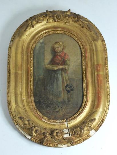 null Ecole française du XIXe siècle
Huile sur panneau ovale figurant une jeune fille...