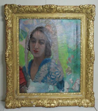 null Vicente SANTAOLARIA (1886-1967)
Portrait de jeune femme.
Huile sur toile signée...