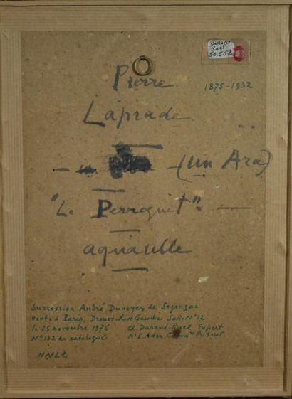 LAPRADE Pierre LAPRADE (1875-1931) 



Perroquet.



Aquarelle, non signée, porte...