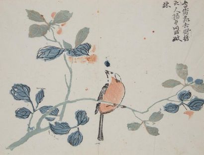 Kitao Masayoshi (1764-1824) 
Estampe figurant un mandarin sur des fleurs provenant...