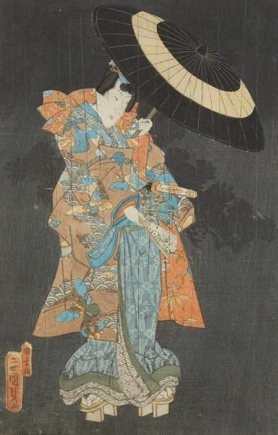 JAPON Paire de dessins figurant des guerriers; signés.
Dim.: 35 x 23 cm