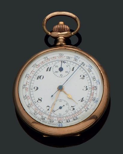 MGBM, Genève 
Montre de gousset en métal doré formant chronomètre ; cadran émaillé...