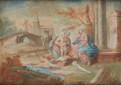 École FRANÇAISE du XVIIIe siècle La naissance du Christ
Gouache.
Dim.: 17 x 24 c...