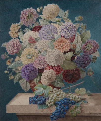 École Française du XIXe siècle Aquarelle sur velin figurant un bouquet de fleurs...