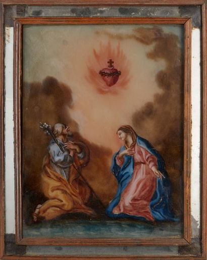 École FRANÇAISE du XVIIIe siècle Peinture fixé sous-verre figurant la Sainte Vierge...