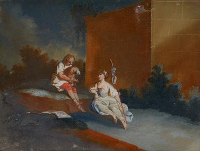 École FRANÇAISE du XVIIIe siècle Suite de quatre peintures en fixé sous-verre figurant...
