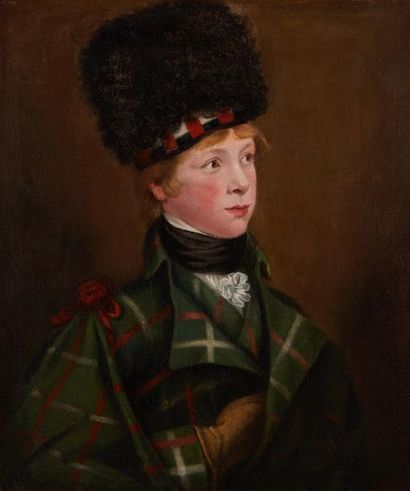 ÉCOLE ANGLAISE vers 1800 Portrait de jeune homme en costume écossais
Toile.
Au dos...