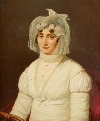 Ecole française vers 1850 Portrait d' Agathe BARSALOU Portrait de Pierre-Clément...