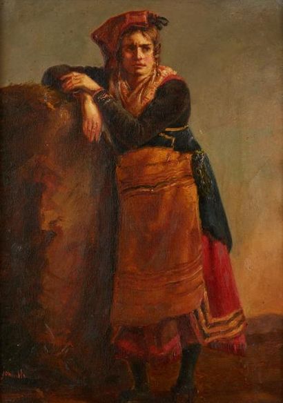 Eliza JOINVILLE (Active en France au XIXe siècle) Jeune femme italienne accoudée...