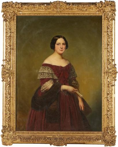 ECOLE FRANÇAISE vers 1870 Madame la Baronne ESCHASSÉRIAUX, née BARSELOU Toile.
Dim.:...