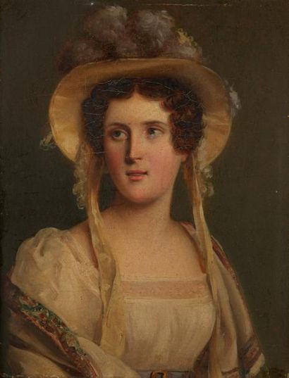 Ecole FRANÇAISE vers 1830 Portrait de jeune fille au chapeau
Sur sa toile d'origine...