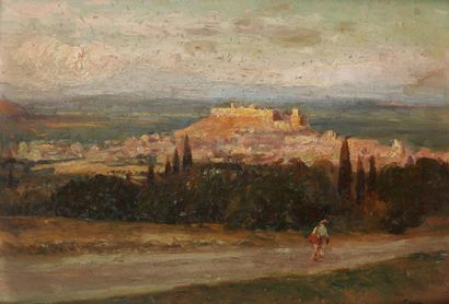 ECOLE FRANCAISE DU XIXème siècle Huile sur toile signée "Saîn" figurant une vue d'Avignon...