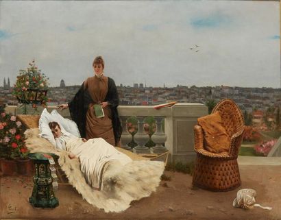 Georges DE SAINT CYR (XIX) Sur la terrasse
Important et beau tableau de salon.
Huile...