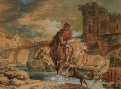 Jean-Baptiste LE PAON (Paris 1738-1785) 
Soldats russes abreuvant leurs chevaux près...