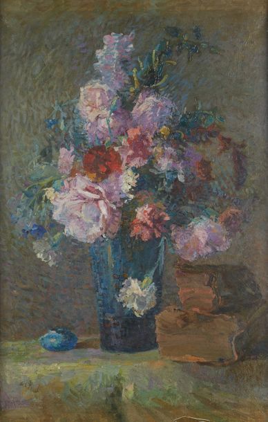 Julien CHAPPÉE (1862-1957) 
Nature morte aux fleurs
Huile sur toile signée en bas...