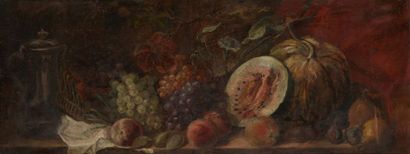 École Française du XIXe siècle 
Nature morte aux fruits
Toile marouflée sur carton.
Dim....