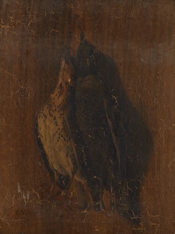 Eugène PETITVILLE (1815-1868) 
Natures mortes aux oiseaux Paire d'huiles sur panneaux,...