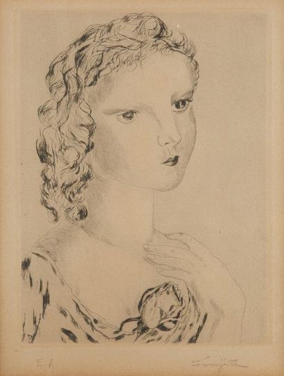 Léonard FOUJITA (1886-1968) 
Jeune-fille à la rose
Eau forte, épreuve d'artiste signée...