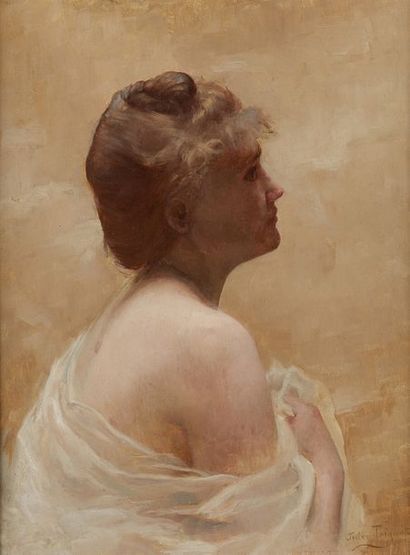 Jules TRIQUET (1867-1914) 
Baigneuse de profil
Huile sur panneau signée en bas à...