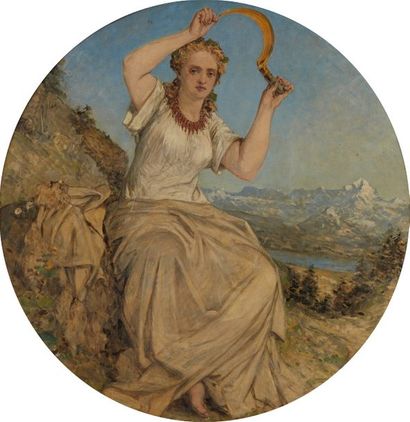 Victor Joseph CHAVET (1822-1906) 
Femme à la faucille
Huile sur toile signée.
Diam.:...