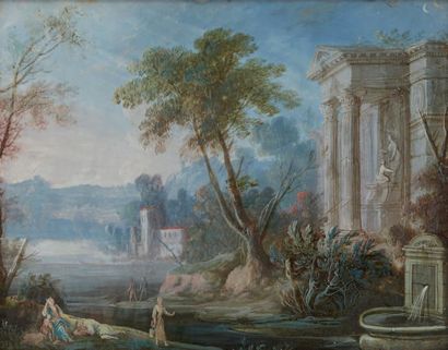 Pierre Antoine PATEL (1648-1707), attribué à 
Aquarelle gouachée figurant une scène...