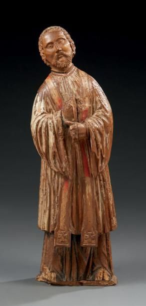 null Saint homme priant en bois sculpté polychrome.
XIXe siècle.
H.: 77 cm
(tête...