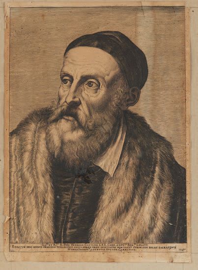null Gravure ancienne figurant le portrait d'un homme barbu présumé Henrico CAETANO.
Porte...