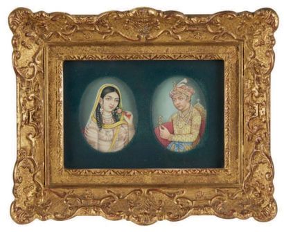 null Ecole indienne du XXe siècle Série de six miniatures ovales representant des...