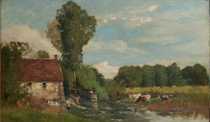 Jacques Alfred 
Paysage au moulin au bord d'une rivière
Huile sur toile signée en...