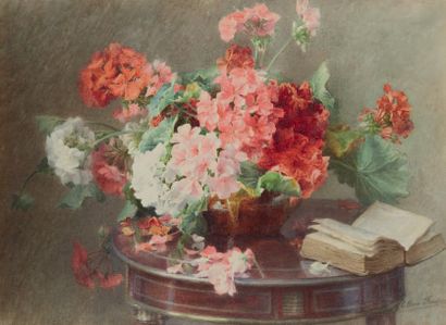 Eugénie FAUX-FROIDURE (1886-?) 
Nature morte aux fleurs
Aquarelle signée en bas à...