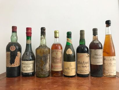 null Ensemble de huit bouteilles d'alcool dont Vieille prune de Souillac, Calvados,...