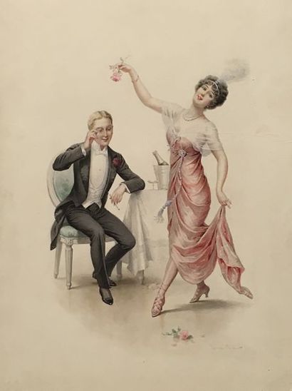 null Lionel PERAUX
"Danseuse à la robe rose devant un homme assis"
Aquarelle sur...