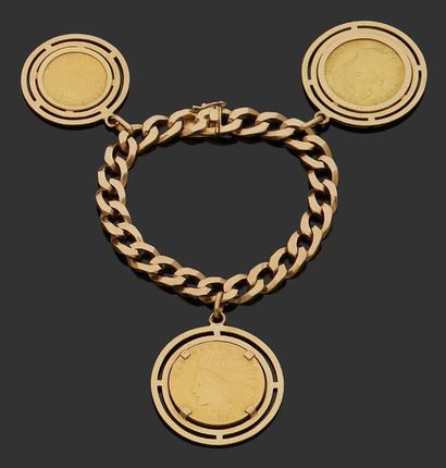 null Bracelet en or jaune 18K (750) orné en pampille de trois pièces: 10 dollars...