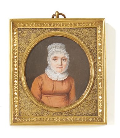 François- Sébastien LAURENT (1776-1848) Portrait d'une femme à la robe brune à col...