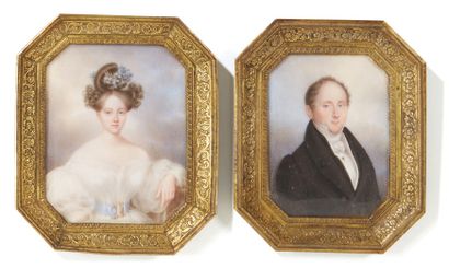 Rodolphe BELL (Peyerne, Suisse? - 1849) Deux Portraits figurant un couple de personnages,...