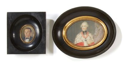 École FRANÇAISE du XVIIIe siècle Portrait d'un ecclésiastique devant une draperie.
Miniature...