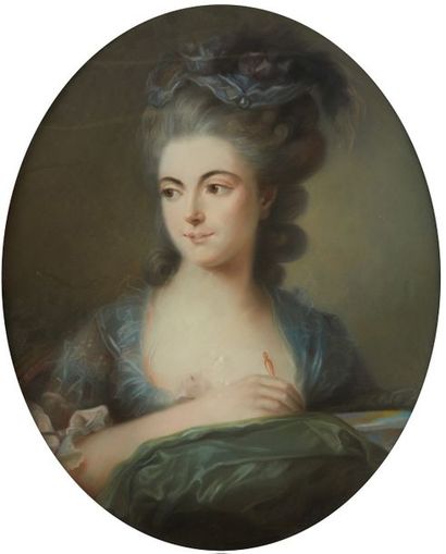 École Française du XIXe siècle Portrait de femme brodant
Pastel ovale.
Dim.: 59 x...