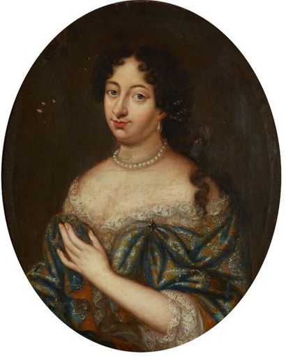 École Française du XVIIe siècle Portrait d'une dame au collier de perles
Toile ovale.
Dim.:...