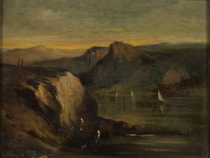 METTLING Louis, (1847 - 1904) Paysage de montagne au lac, 1872
Huile sur panneau...