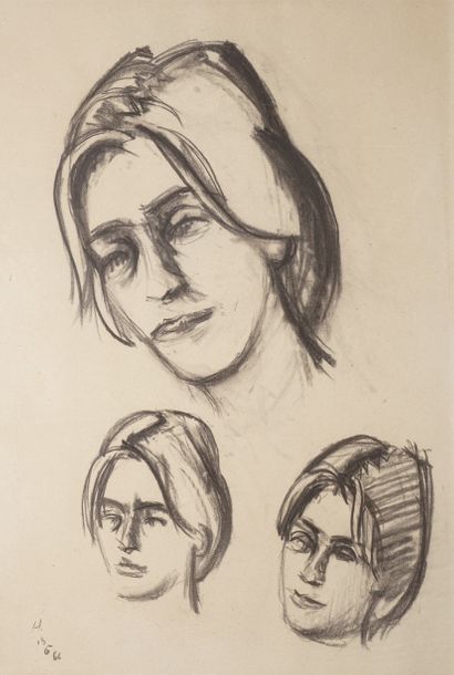 HÉLION Jean (1904 - 1987) Étude de femmes, visages, 13.6.66
Dessin au crayon noir,...