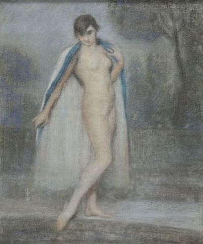 CARRIER-BELLEUSE Pierre (1851 - 1932) Baigneuse
Pastel sur toile signé en bas à droite.
Dim.:...