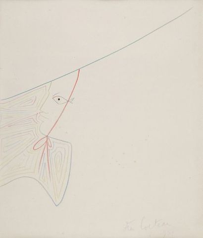 Jean COCTEAU (1889 - 1963) Mentonnaise aux arabesques, 1957
Dessin aux crayons gras...